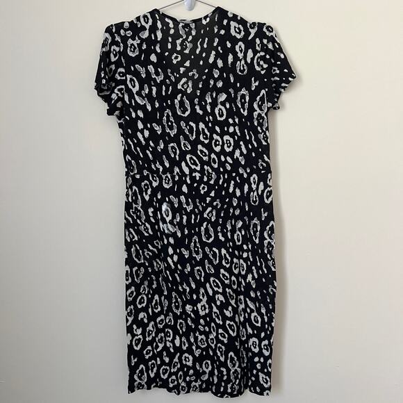 LIU-JO Black White Leopard V-Neck Short Sleeve Dress Size S - Picture 2 of 9